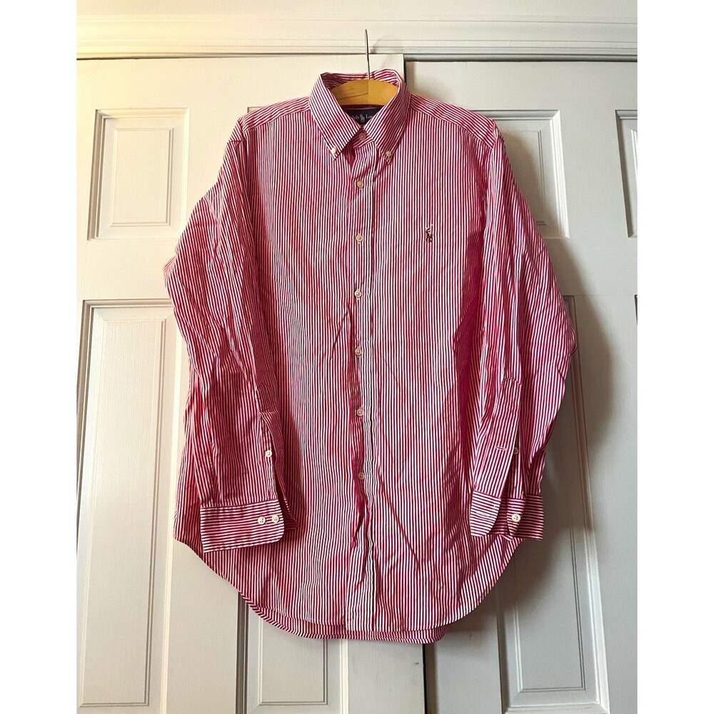 Ralph Lauren Mens Dress Shirt Size 16 32/33 Classic Fit Red White Striped Preppy